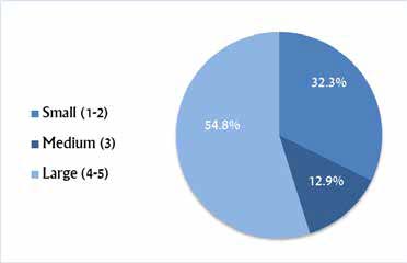 . The prevalence of cases when a single caries lesion
is present in a bitewing and two or more caries lesions
are present on the collateral side, in relation to the
caries lesion size.