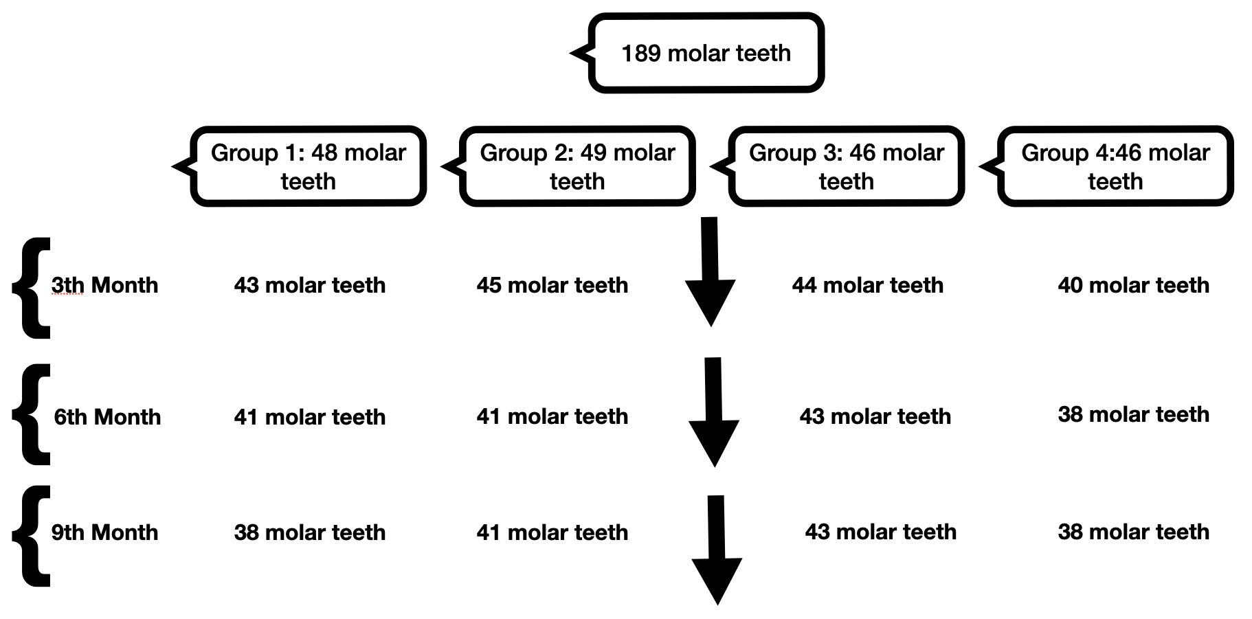 Figure showing the change in groups over three-month periods.