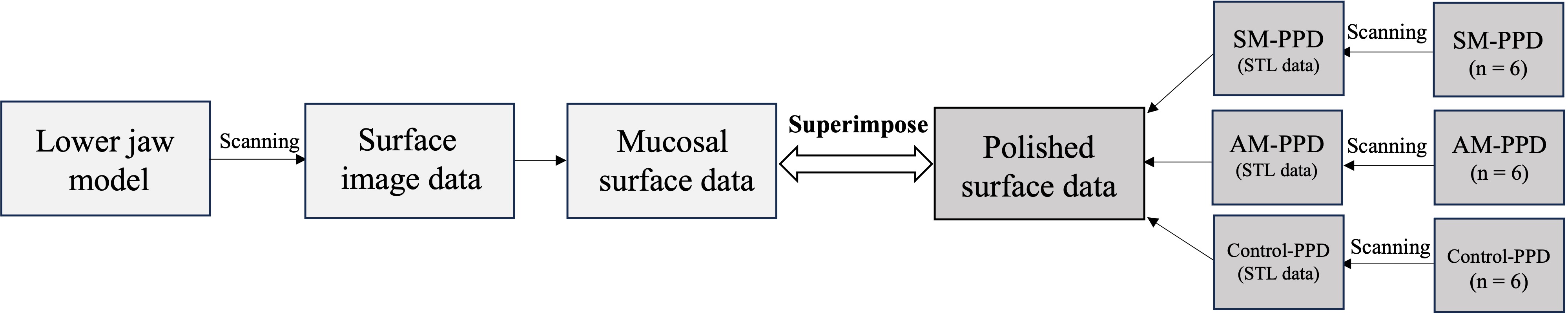 Protocol for the accuracy of mucosal surface fitting. AM:
additive manufacturing; PPD: pediatric partial denture; SM: subtractive
manufacturing; STL: Standard Tessellation Language.
