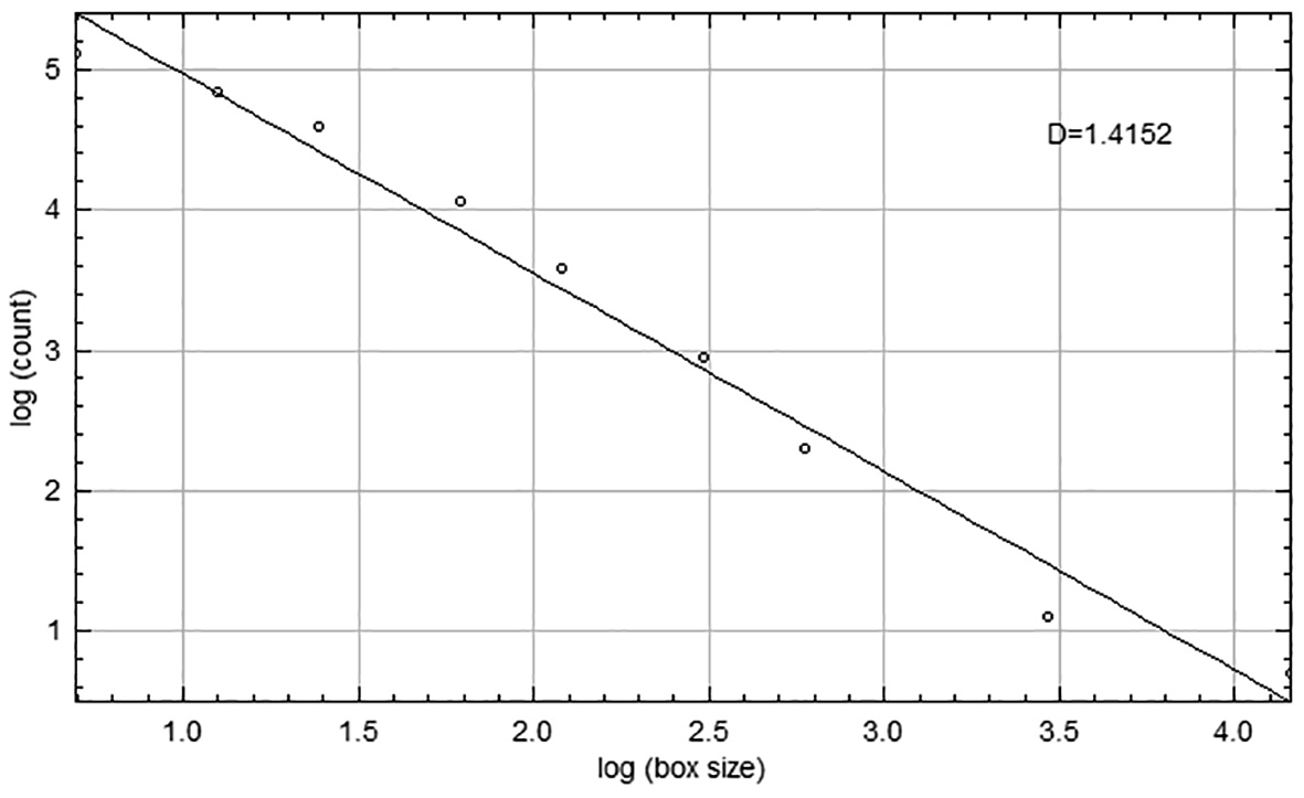 Fractal dimension calculation of the images with box counting
method.