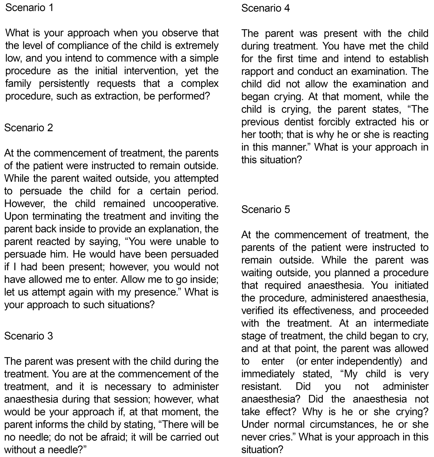 Overview of the conflict scenarios.